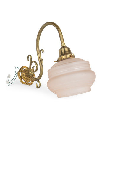 Klassieke wandlamp, koper met roze glas
