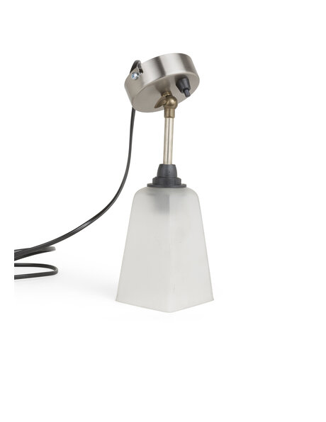 Wandlamp, industrieel model, mat glas aan metalen houder