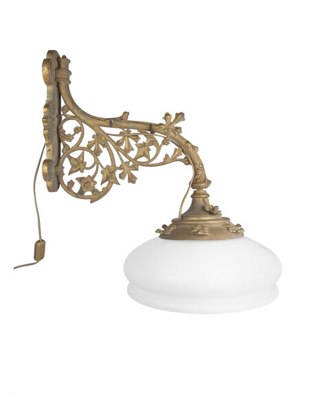 Classic wall lamp, bronze and white glass