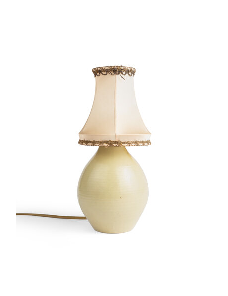 Tiny ceramic table lamp, fabric shade