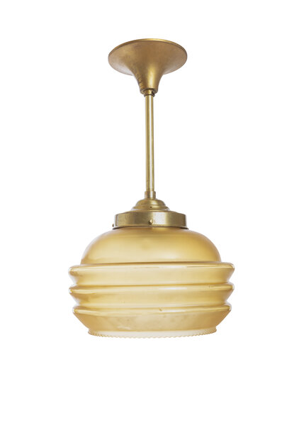 Ocher Glass Pendant Lamp, 1940s
