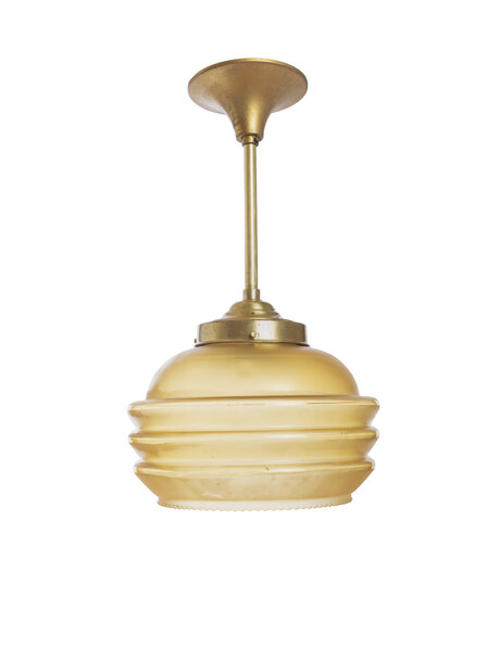 Bruine hanglamp, glas aan pendel