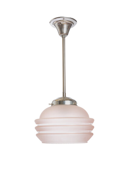 Pendant Hanging Lamp, Pink Glass, 1940s