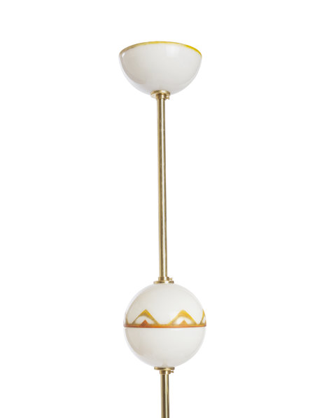 1930s hanging lamp, opal glass with yellow