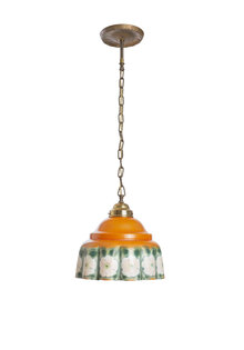 1930s Hanging Lamp for Kitchen, Orange Glass with Flowers