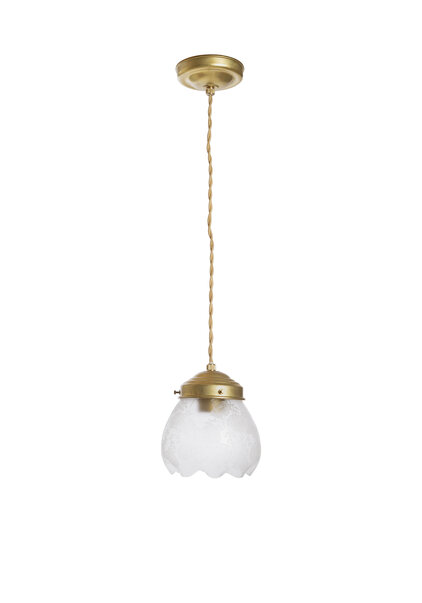 Small Hanging Lamp, Glass Flowered Lampshade, 1940s