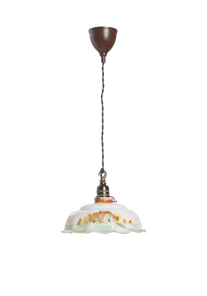 Small Hanging Lamp, Landscape Shade, 1930s