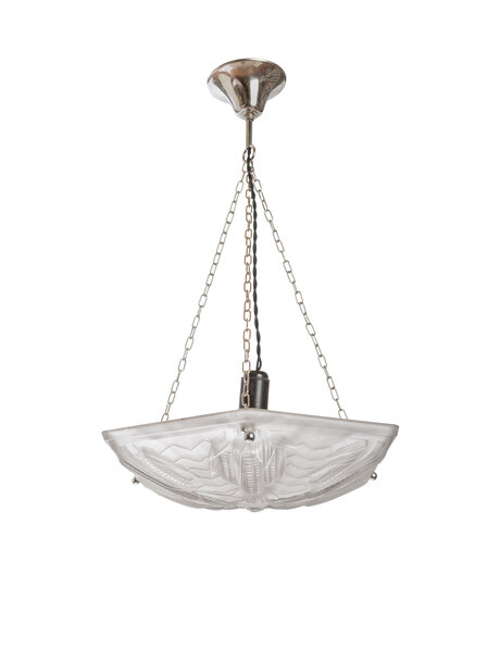 Hanglamp Art Deco, geperste mat glazen schaal