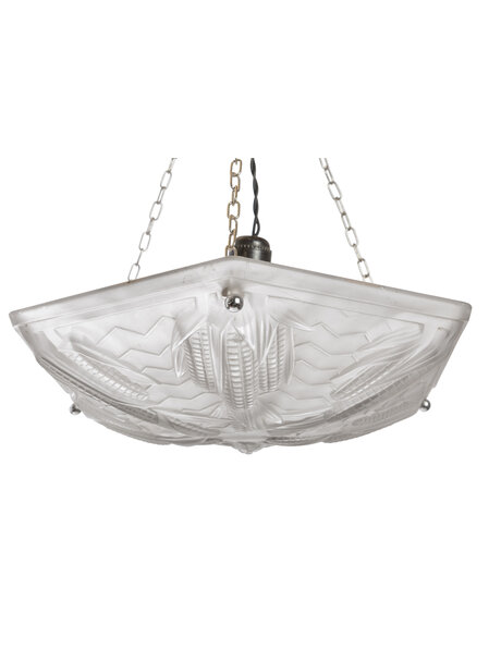 Hanglamp Art Deco, geperste mat glazen schaal