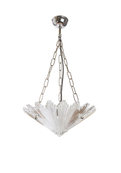 Glass Hanging Lamp, Clear Glass, Point Shaped, 1930s