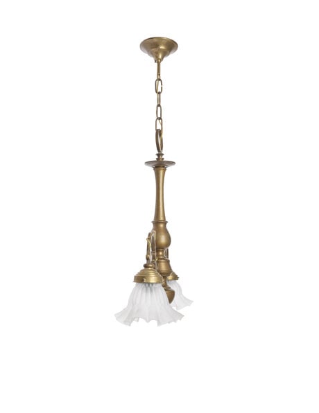 Pendant lamp, classic, 2 skirt caps on brass frame