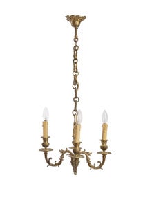 Small Brocante Brass Chandelier, 4 Candles