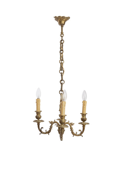 Small Brocante Brass Chandelier, 4 Candles