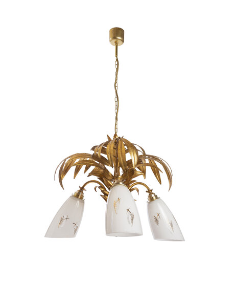 Beautiful hanging lamp with glass and palm leaves