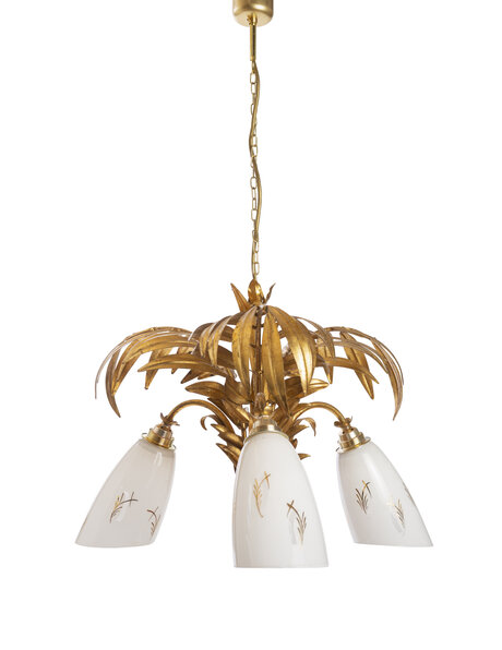 Beautiful hanging lamp with glass and palm leaves