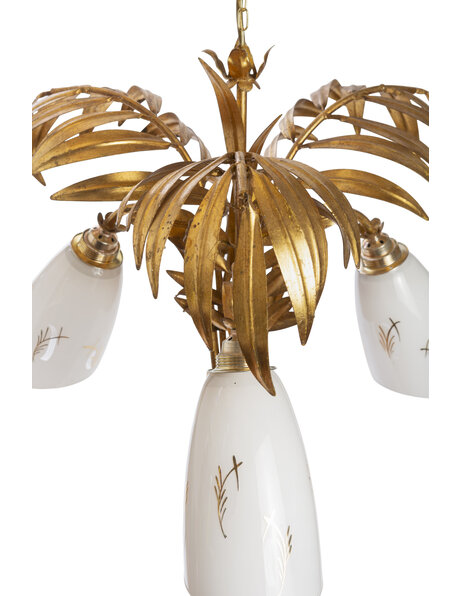 Beautiful hanging lamp with glass and palm leaves