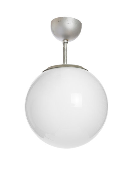 Industrial Pendant Lamp, White Sphere on Pendulum, 40s