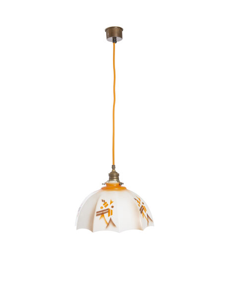 Wit opaalglazen hanglamp met oranje decor