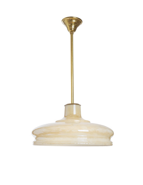 Glass hanging lamp on brass pendant