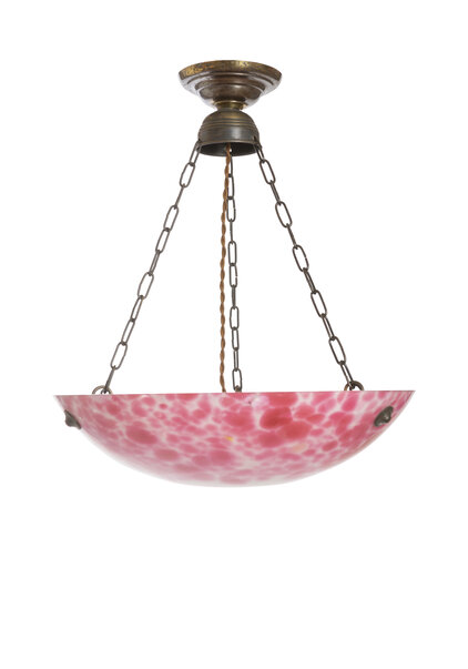 Pink-Red Glass Hanging Lamp, 1930s