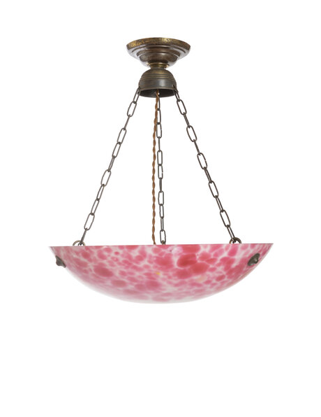 Hanging lamp, glass bowl, pink-red