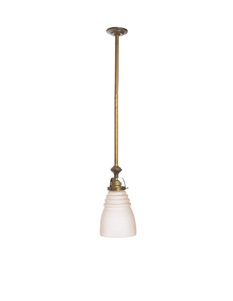 Brass pendant lamp with pink glass