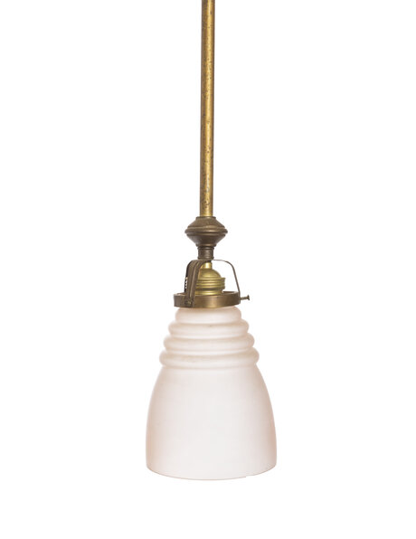 Brass pendant lamp with pink glass