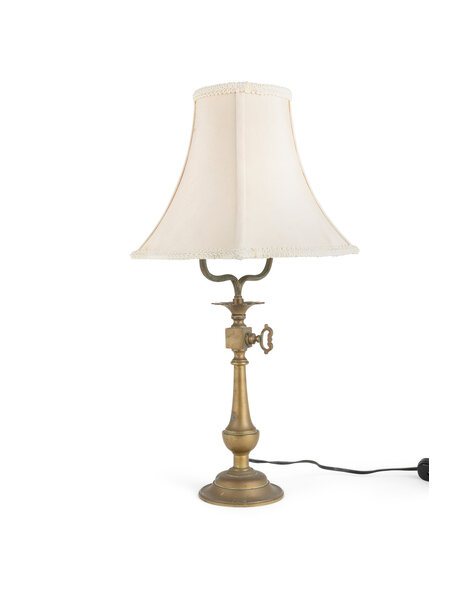 Old table lamp, copper base with fabric shade