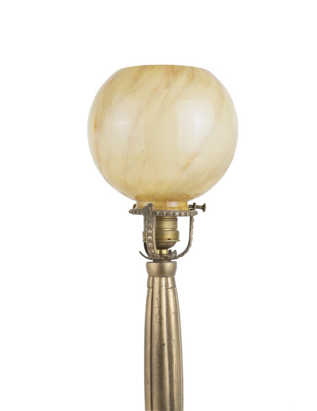 Classic table lamp, glass shade on brass base