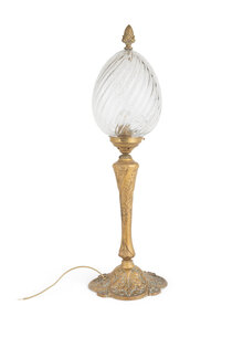 Brass Table Lamp with Closed Glass Shade, 1930s