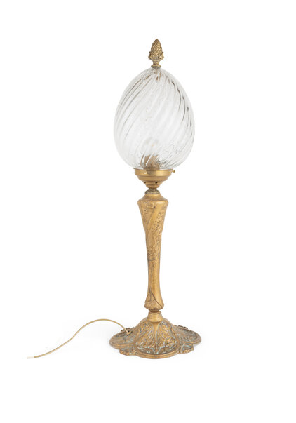 Brass Table Lamp with Closed Glass Shade, 1930s