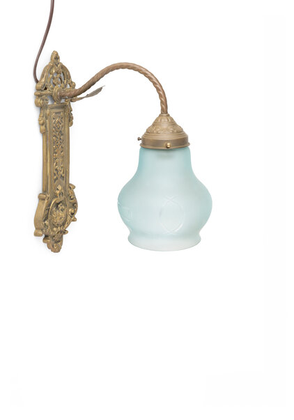 Copper Wall Lamp with Blue Glass, 1930s