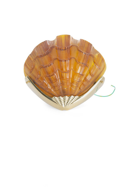 Art Deco Wall Lamp, Shell Shaped, Brown Glass
