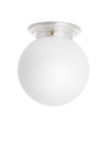 Industrial Ceiling Lamp, White Glass Ball, 1940s