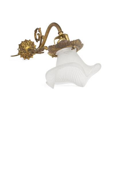Classic wall lamp, gold brass gooseneck with skirt shade
