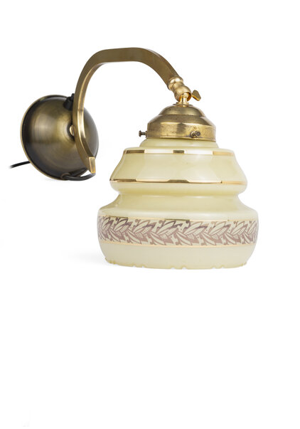 Antieke Wandlamp, Creme Goud Glazen Kap