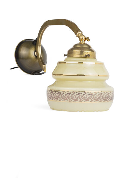 Antique wall lamp, cream glass decorated shade