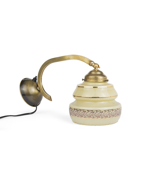 Antique wall lamp, cream glass decorated shade