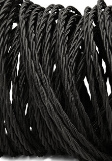 Lamp Wire, Black, Braided, Cloth Covered, 3 core