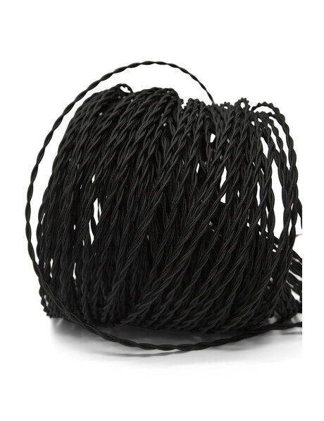 Power cord, 2 core, black textile cover, for lamps