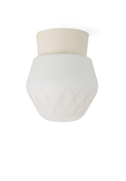 Retro Ceiling Lamp, Matte White with Pink Pattern