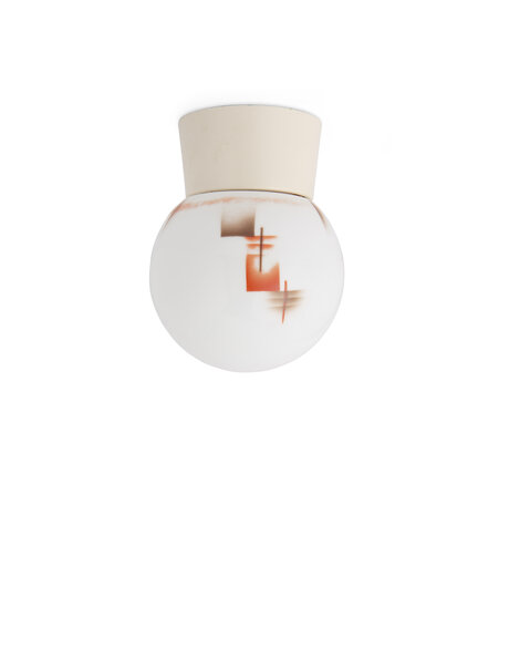 Old ceiling lamp, with orange abstract drawing