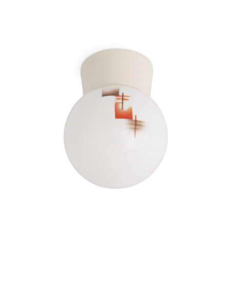 Old ceiling lamp, with orange abstract drawing