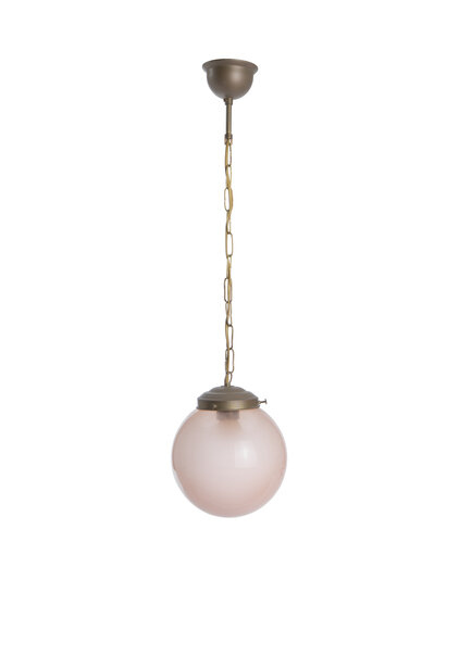 Klassieke Hanglamp, Roze Glas aan Ketting, Jaren 40