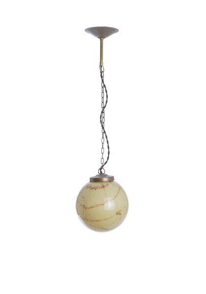 1930s Hanging Lamp, Yellow-Brown Marbled Glass