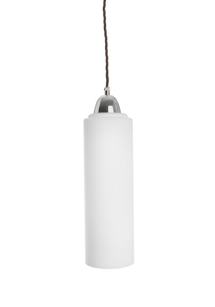 Witte Hanglamp, Vintage, Smalle Glazen Cilinder