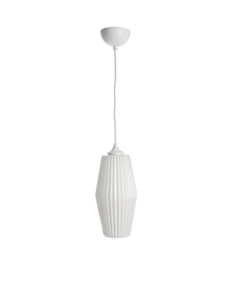 Witte design hanglamp, geribbeld glas