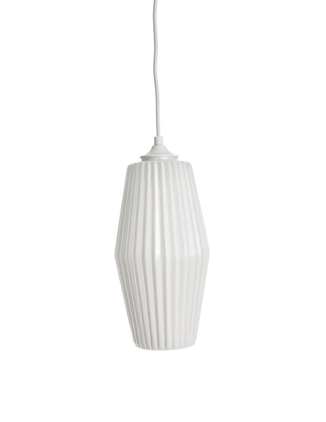 Witte design hanglamp, geribbeld glas
