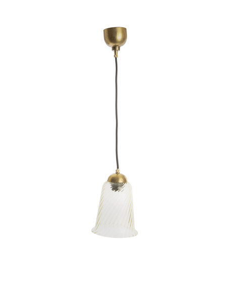 Classic hanging lamp with golden glow over glass