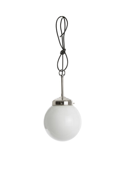 Industrial Pendant Lamp, White Sphere on Pendulum, 40s